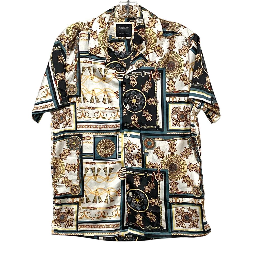Cactus Man Ricky Singh Baroque Button Shirt Mens S Gold Maximalist Retro AOP